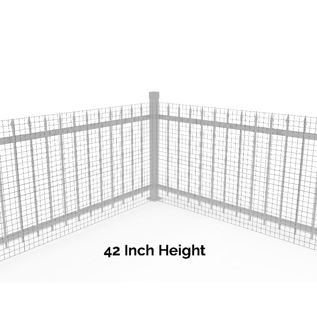42-inch tall dog barrier panel designed to prevent pets from passing through existing fencing, by Dog Proofer.