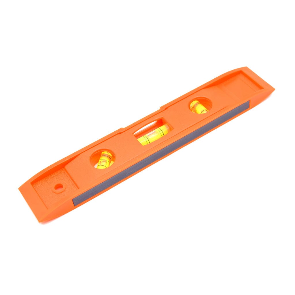 Small image of a 9-inch orange level tool by Dog Proofer, designed for precision in fence installations.